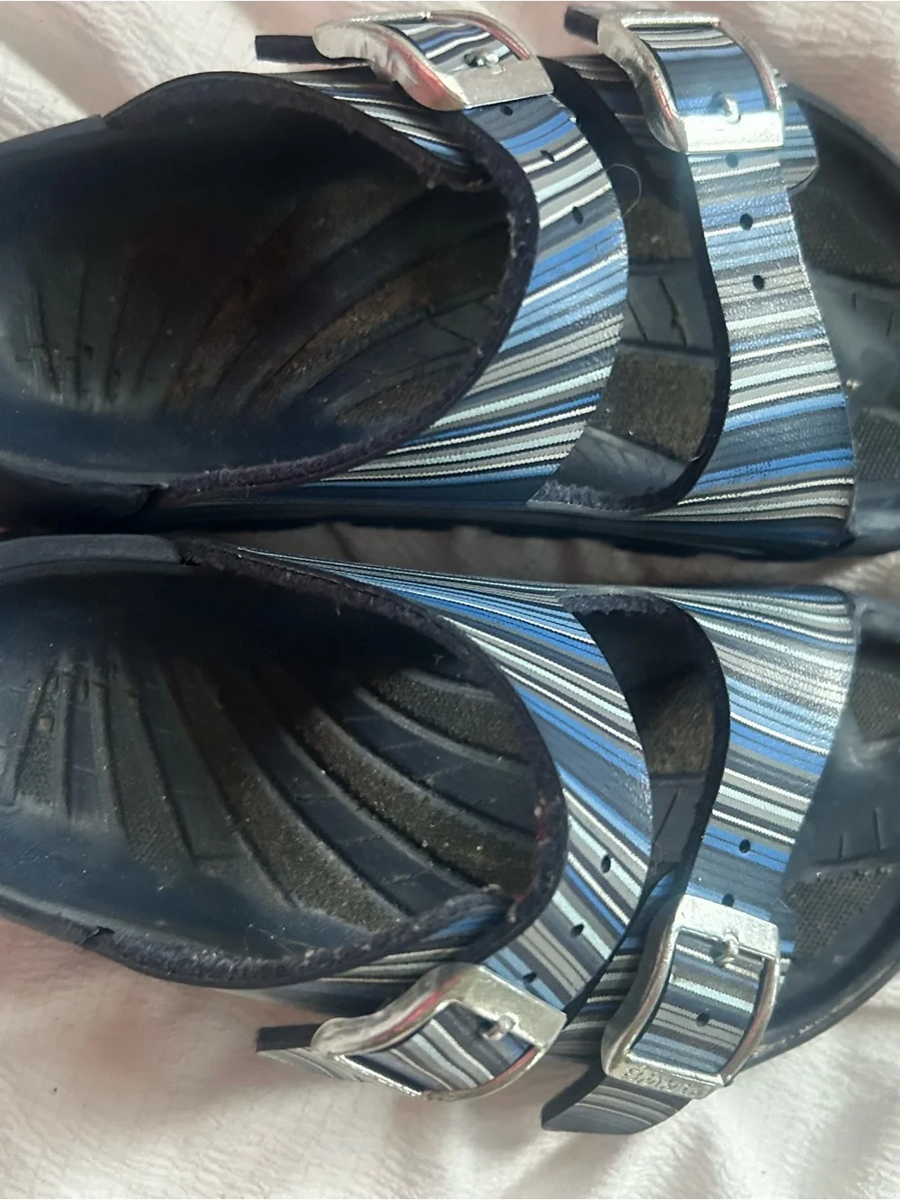 Striped Blue Casual Slide Sandals size 5‎ small EUC